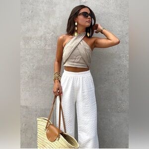 Commense Cotton & Linen Crisscross Halter Top NWT Size S